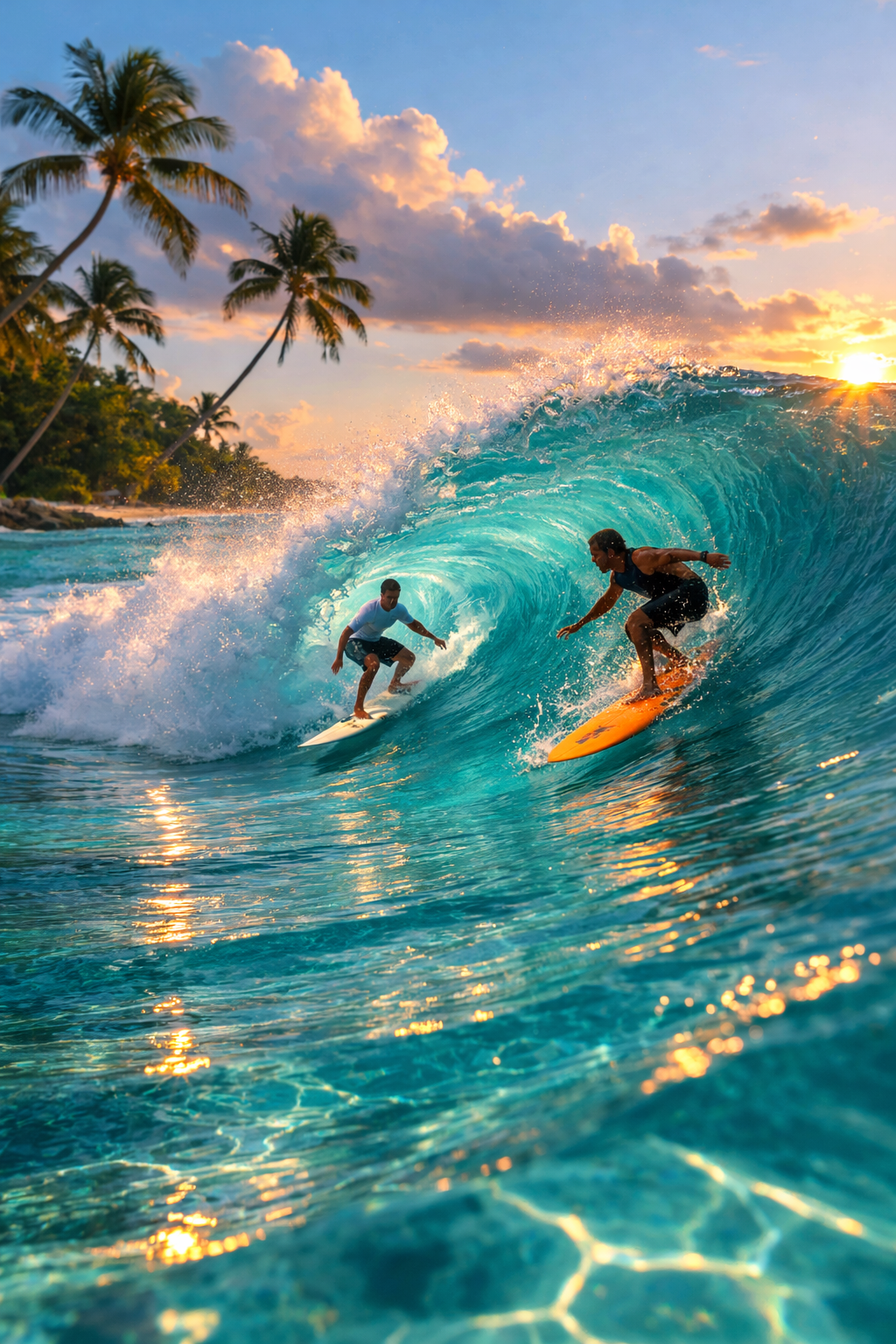 Surfer session at sunset